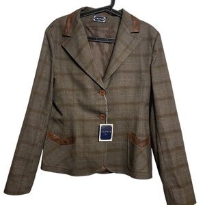 Brown Plaid Blazer with Leather Accents